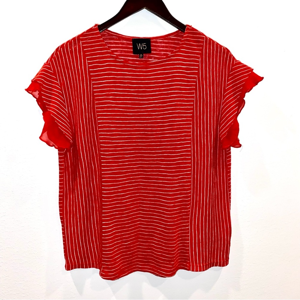 W5 Striped Knit Ruffle Sleeved Top - Size XL NWOT